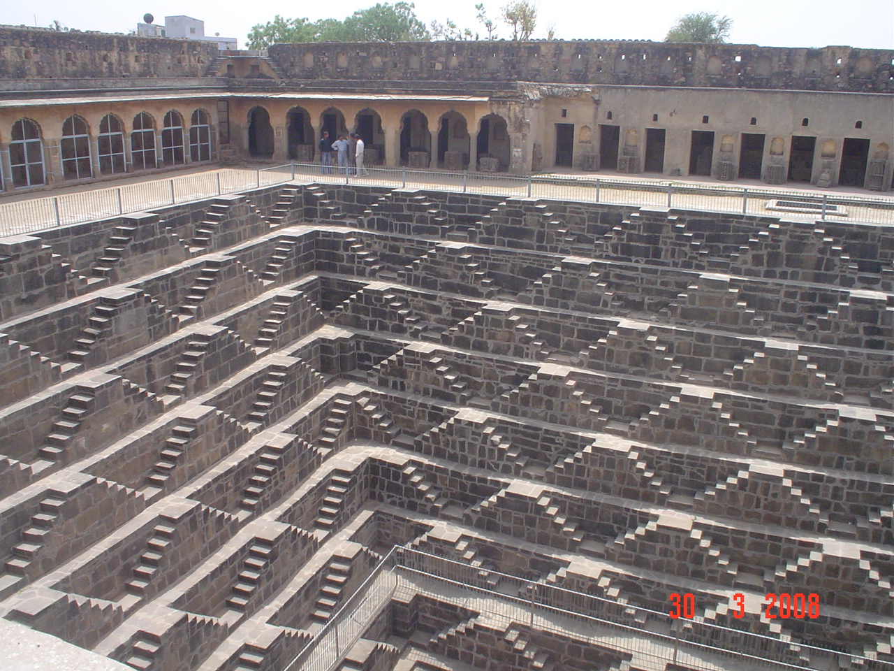 Close view of the interlocking zigzag flights of steps that give Chand Baori its striking optical pattern.