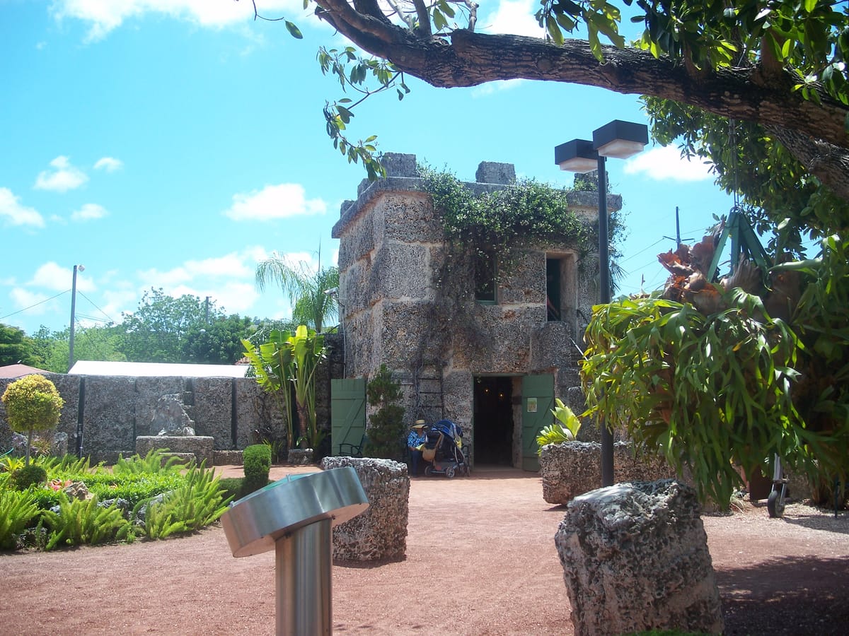 The two-story coral-rock tower that served as Edward Leedskalnin's living quarters and workshop.