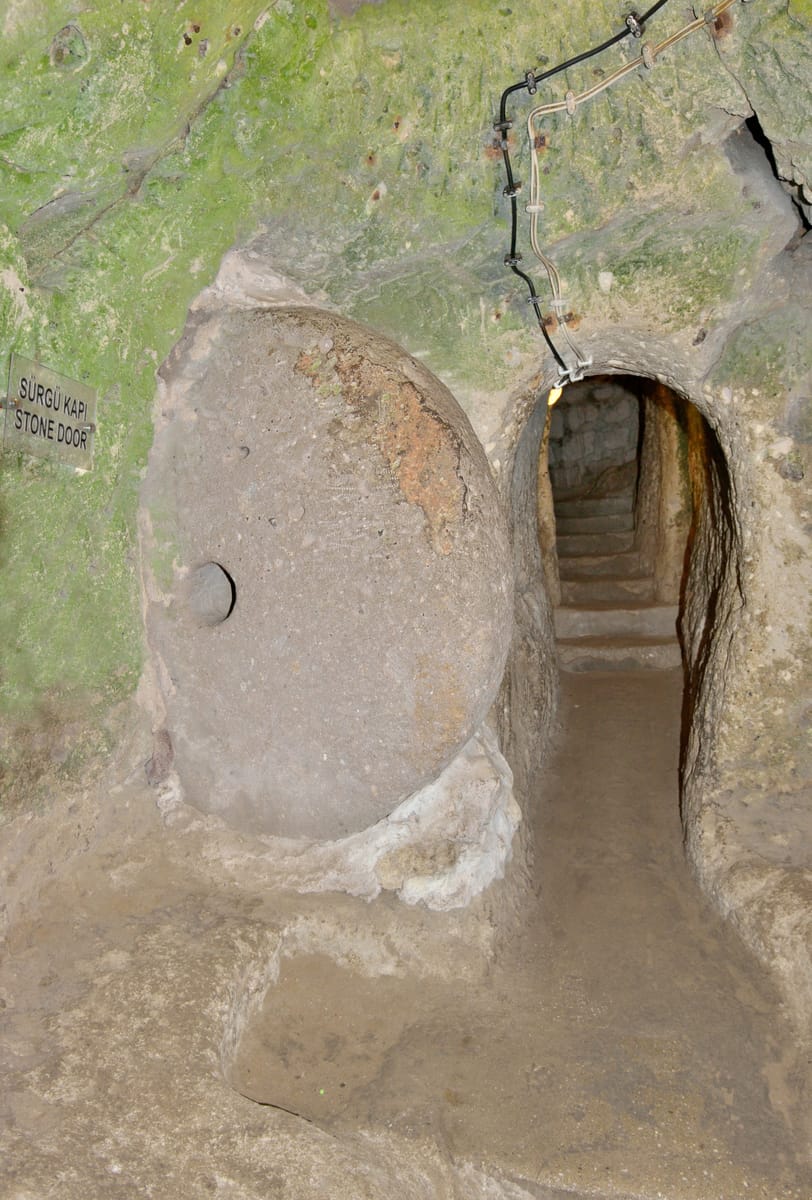 One of Derinkuyu's massive rolling stone doors, used to seal off passages and levels from the inside.