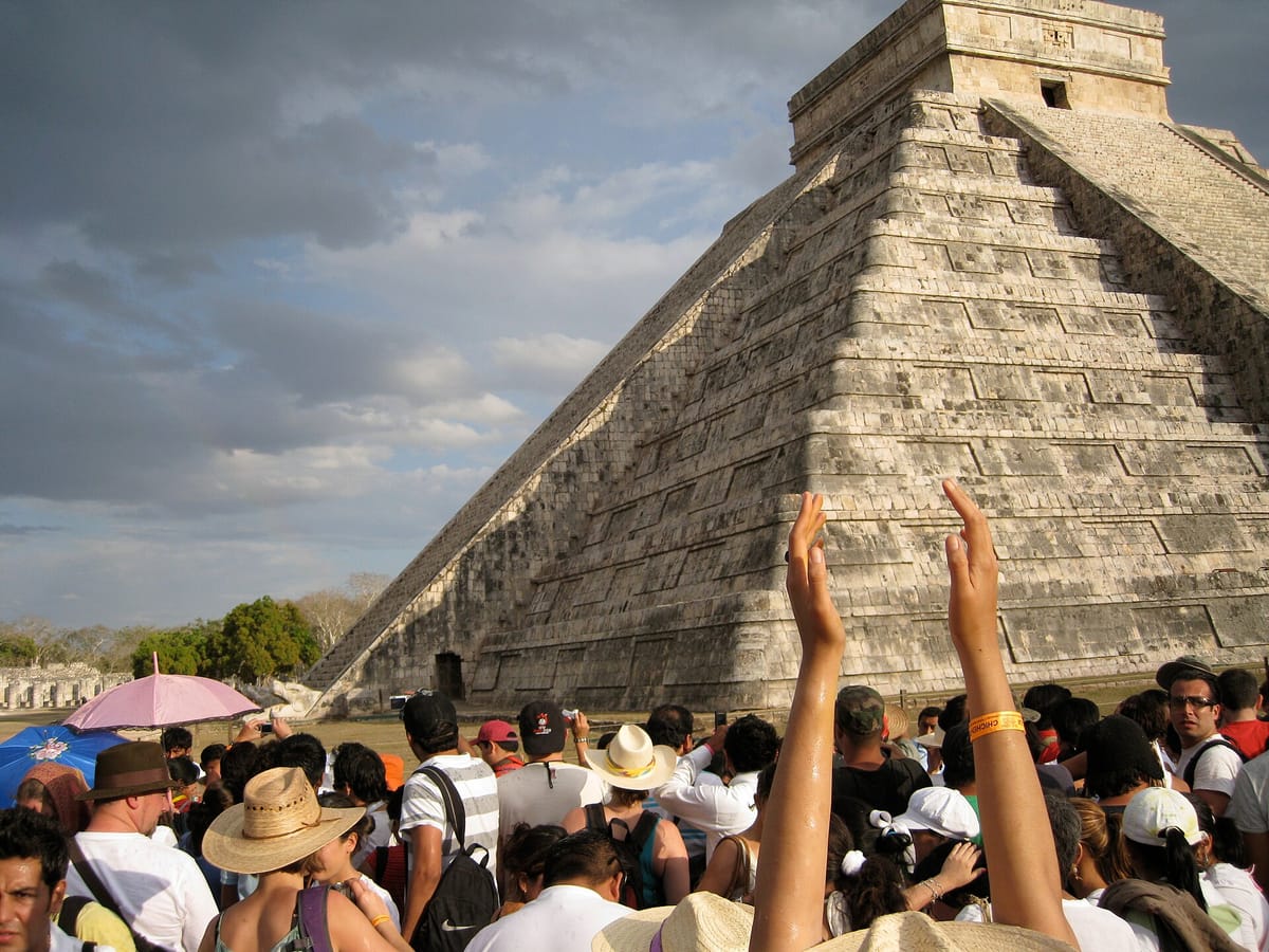 The equinox 'descent of Kukulcán': triangular sunlit panels on the balustrade create the illusion of a serpent slithering down the pyramid.